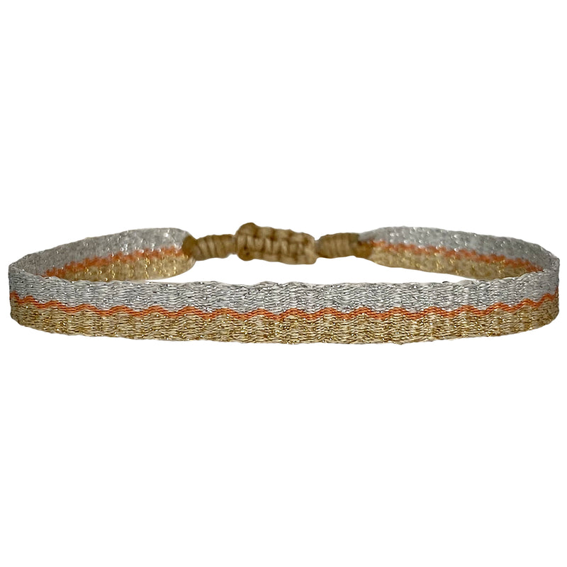 BASIC HANDWOVEN SPARKLE BRACELET IN SILVER, GOLD AND ORANGE