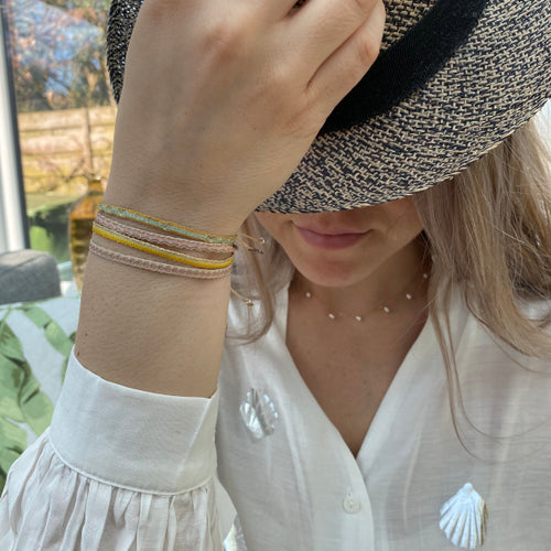 BASIC HANDMADE BRACELET IN BLUE AND MUSTARD