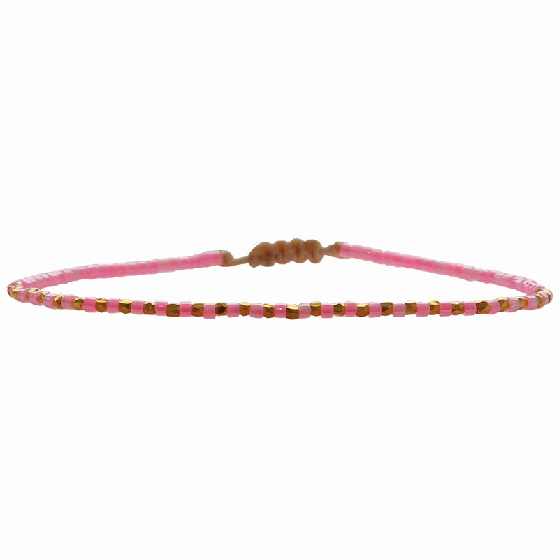 PINK SINGLE WRAP BRACELET WITH 14K GOLD FILLED FACETED BEADS