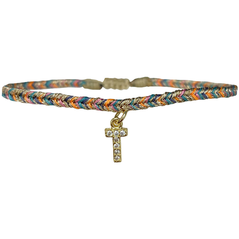 PETITE HANDMADE BRACELET FEATURING LETTER T ZIRCON CHARM