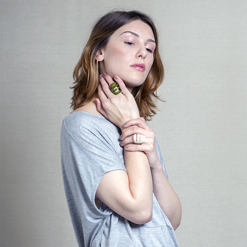 Sydney Statement Vegetable Ivory Ring in Lime Green
