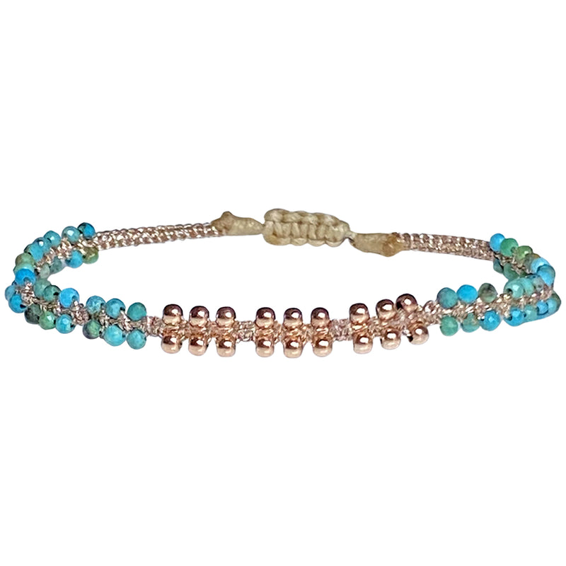 HANDMADE MARA BRACELET WITH TURQUOISE AND ROSE GOLD BEADS