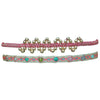 SET OF TWO HANDMADE BEADED BRACELETS WITH MIXED STONES IN GOLD AND PINK TONES