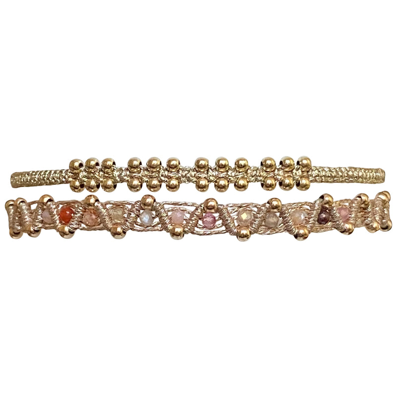 HANDMADE SET 2 BRACELETS IN PINK AND GOLD TONES