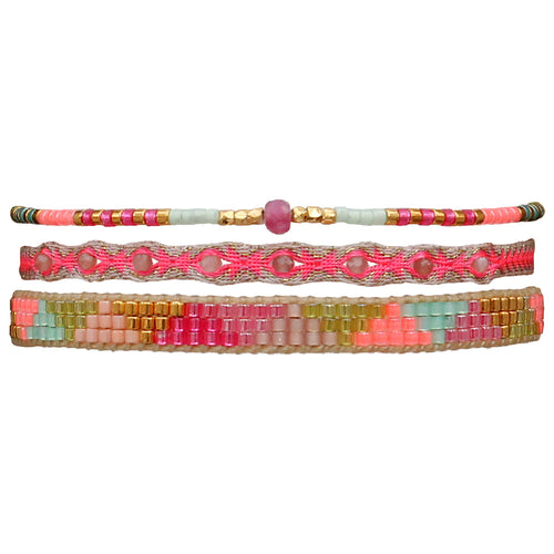 BRIGHT PINK SET OF THREE HANDMADE BRACELETS