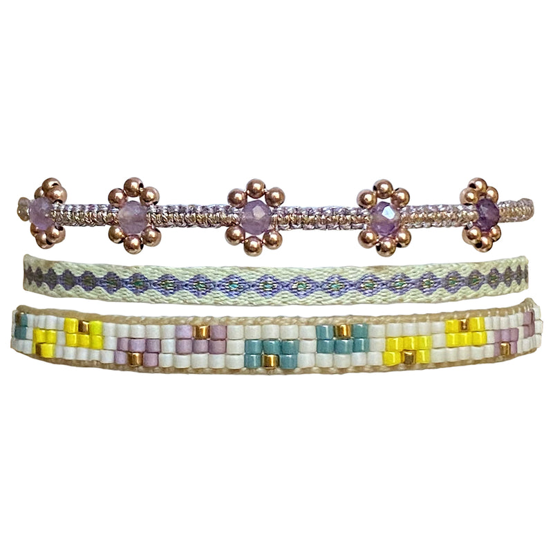 SET OF THREE HANDMADE BRACELETS IN LILAC TONES