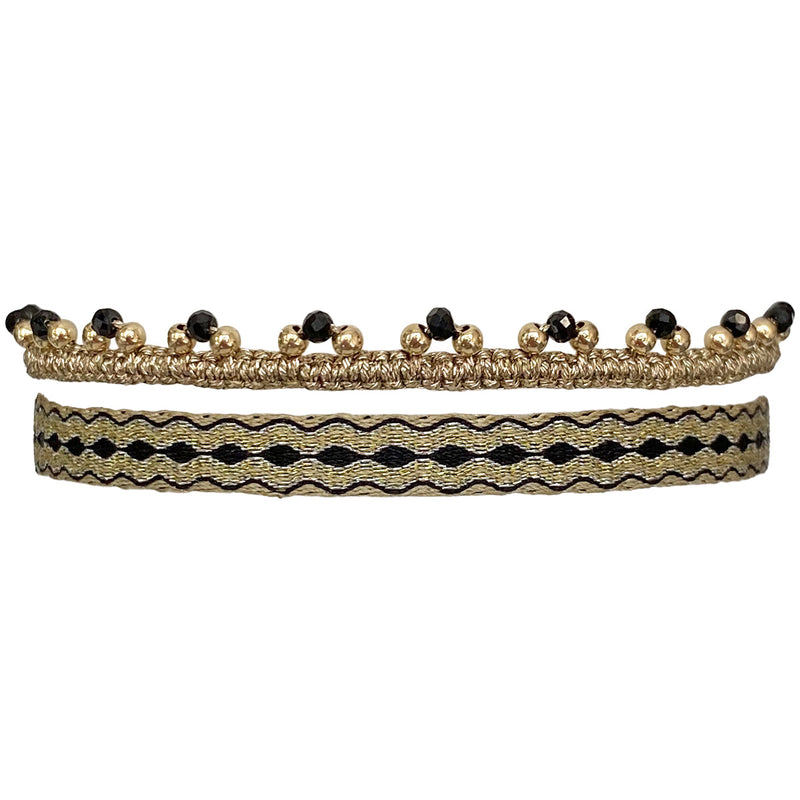 SET OF TWO HANDMADE BRACELETS WITH GOLD AND SPINEL SEMI-PRECIOUS STONES