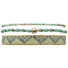 SET OF THREE HANDMADE BRACELETS WITH TURQOUISE THREADS AND MULTICOLORED BEADS