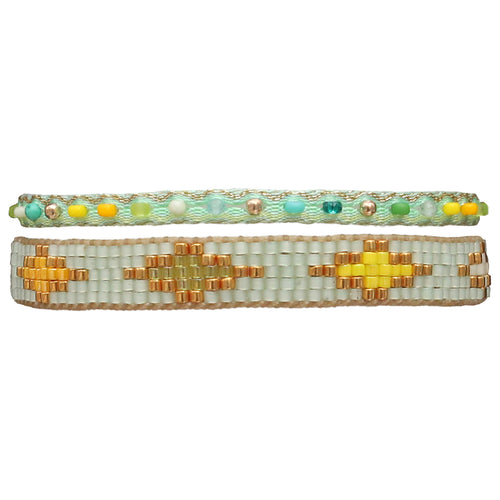 SET OF TWO HANDMADE BRACELETS IN GREEN AND YELLOW TONES
