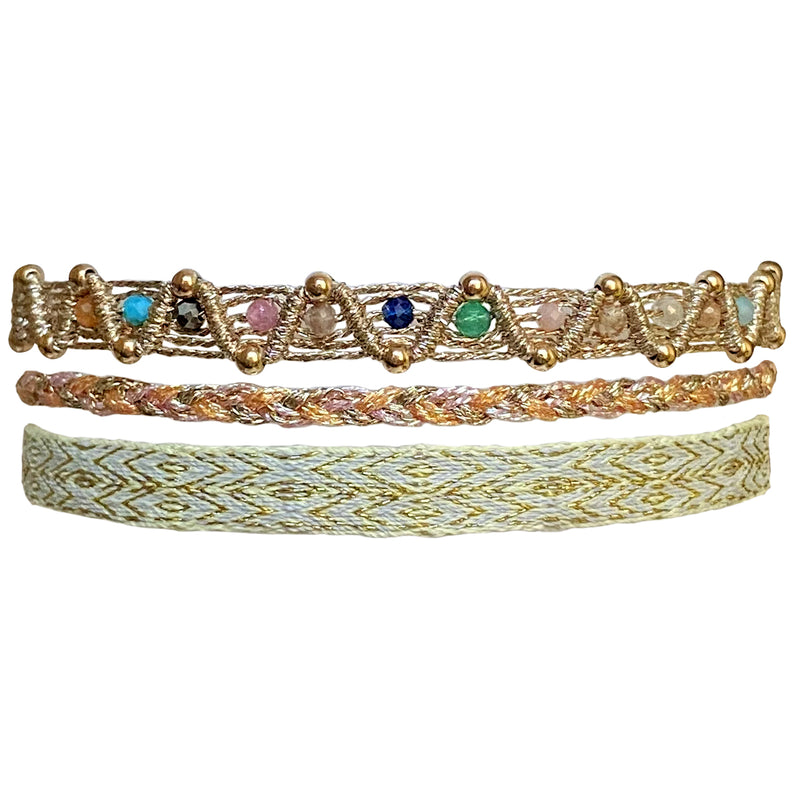 HANDMADE SET OF 3 BRACELETS IN GOLD AND BRIGHT TONES