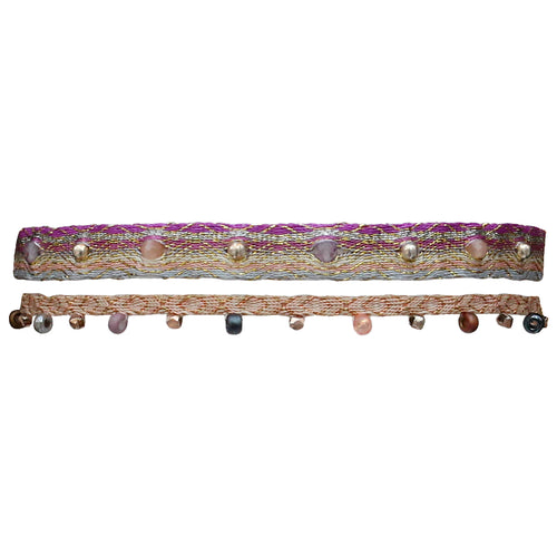 SET OF TWO HANDMADE BRACELETS IN BEIGE AND PURPLE TONES