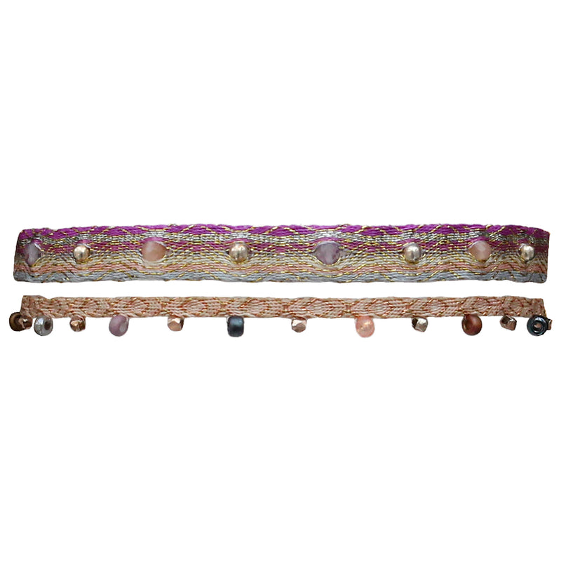 SET OF TWO HANDMADE BRACELETS IN BEIGE AND PURPLE TONES