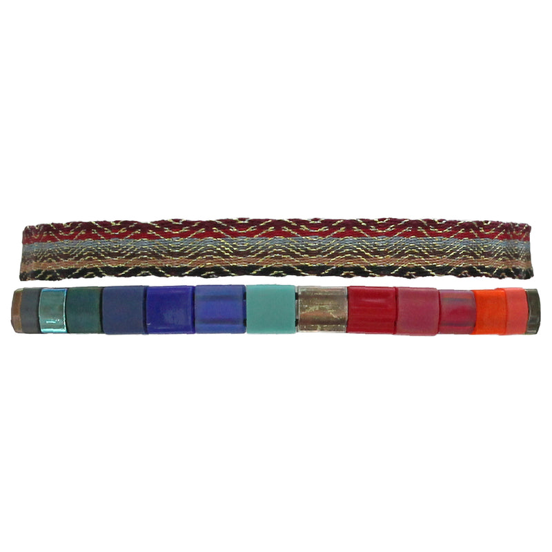 SET OF TWO MULTI COLOURED BRACELETS WITH GLASS BEADS