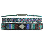 SET OF THREE HANDWOVEN BRACELETS IN BLACK AND BLUE TONES