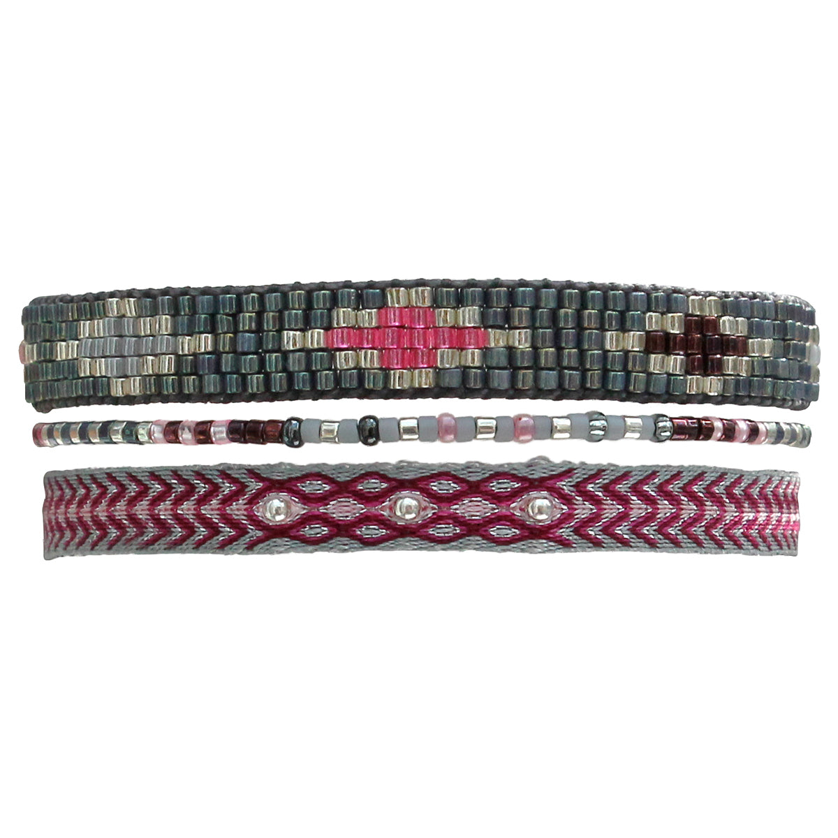 SET OF THREE PINK AND GREY BRACELETS WITH SILVER DETAILS