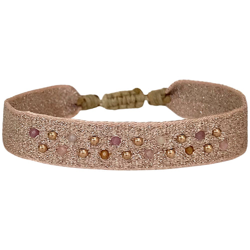   - Handwoven using Polyester  -Semi-precious stones  -14  gold filled beads  - Can be worn in the water - Width 8 mm -Adjustable bracelet -Women bracelet