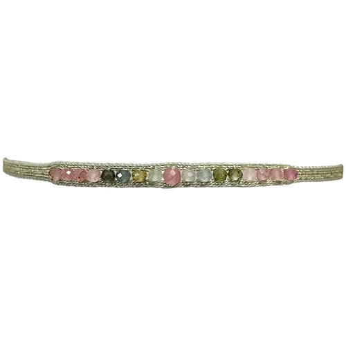 This LeJu bracelet has been handwoven in Colombia by our team of artisans using polyester threads featuring watermelon tourmaline semi-precious stones that gives you positive loving vibrations.  Details:  - Watermelon tourmaline semi-precious stones  - Handwoven using polyester threads  - Width 3mm  -Women bracelet  - Adjustable bracelet  -Can be worn in the  water