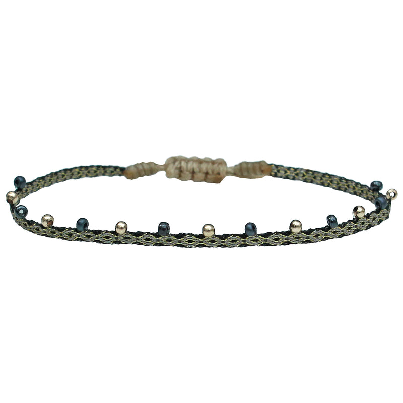 COLOURFUL HANDWOVEN BRACELET IN BLACK AND GOLD TONES