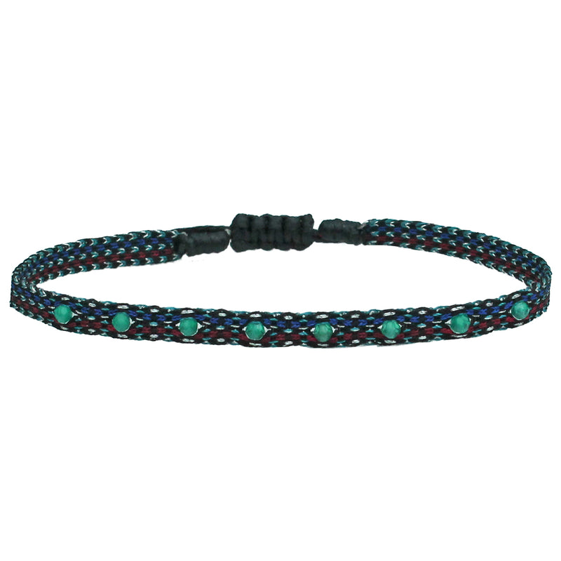 HANDWOVEN BRACELET WITH GREEN ONYX STONES IN DARK TONES