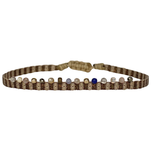 The Chic Handmade Bracelet Design Is Here. Entirely Unique, It's Set With a Beautiful Array Of  Semi-Precious Stones and handwoven using polyester.  Wear it solo or stacked it together with your favourite LeJu bracelets.  Details:  -Gold filled beads  -Intermixed semi-precious stones  -Handwoven using polyester threads  -Adjustable bracelet   -Width:0.5 cm   - Women bracelet  -Can be worn in the water