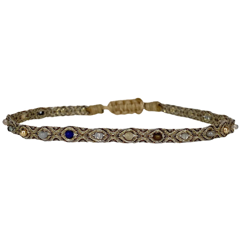 HANDWOVEN MIX BRACELET IN NEUTRAL TONES WITH GEMSTONES DETAILS AND ROSE GOLD