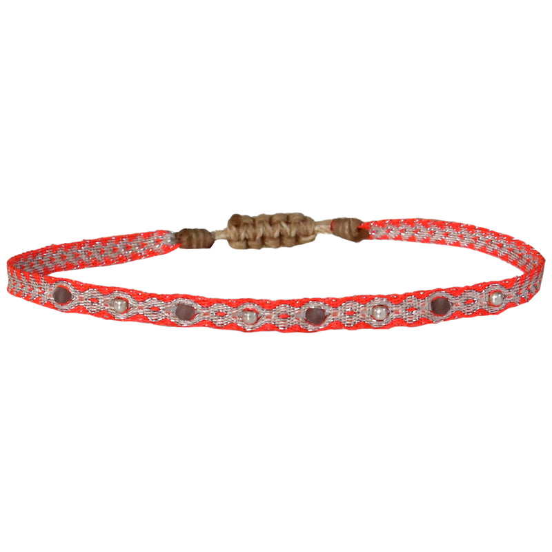 HANDWOVEN BRACELET WITH SILVER AND CHOCOLATE MOONSTONE DETAILS