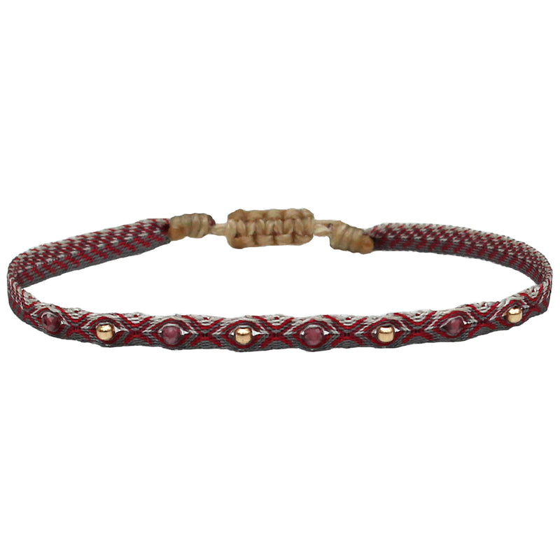 INTERMIXED HANDWOVEN BRACELET IN RED AND GREY TONES