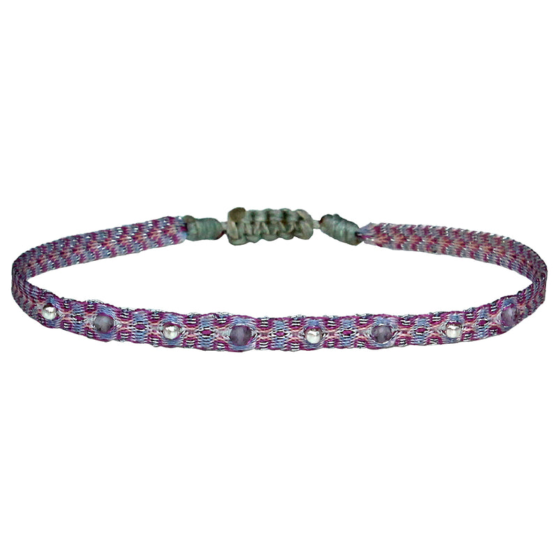 INTERMIXED STONES HANDWOVEN BRACELET IN LILAC & SILVER TONES