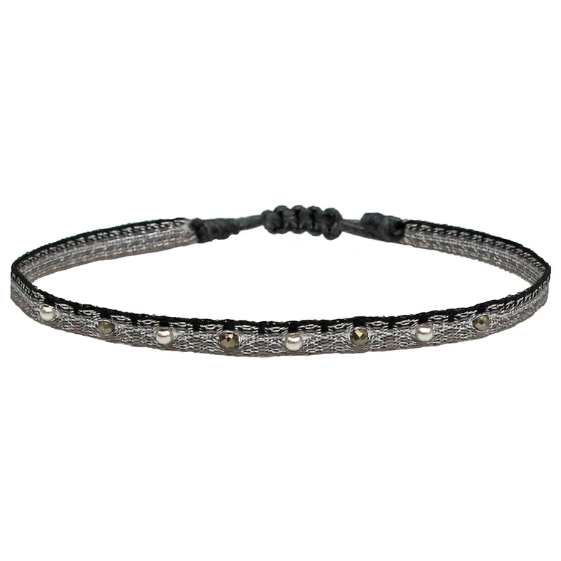 HANDWOVEN BRACELET WITH STERLING SILVER AND PYRITE STONES