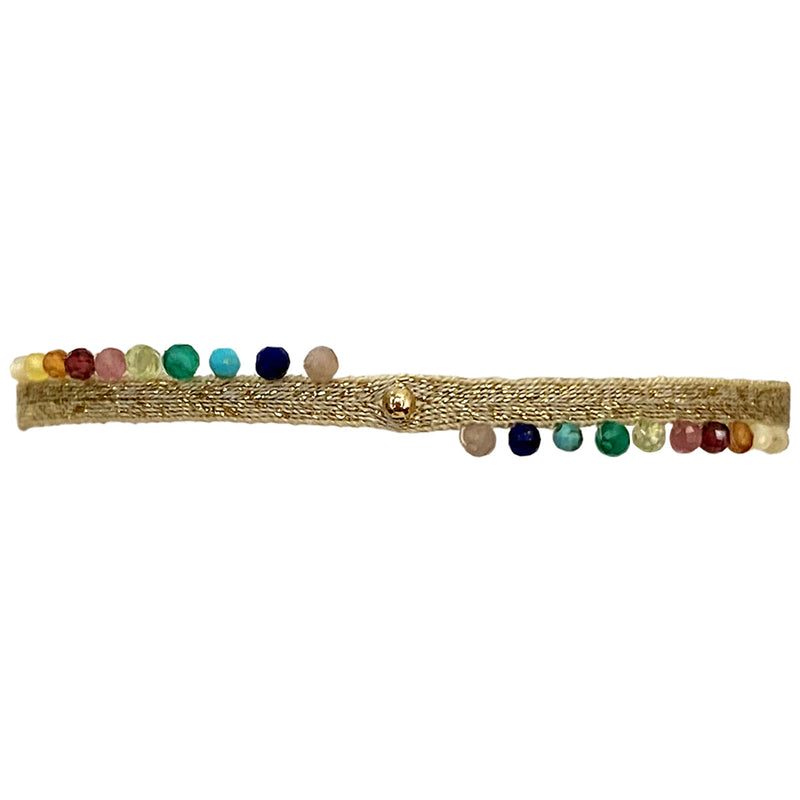 HANDMADE PEACOCK BRACELET IN GOLD TONES FEATURING GEMSTONES AND GOLD DETAIL