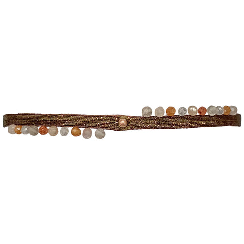 '- Intermixed semi-precious stones  - 14K Rose gold filled bead  - Handwoven using metallic threads  - Width 3mm  -Women bracelet  - Adjustable bracelet  -Can be worn in the  water