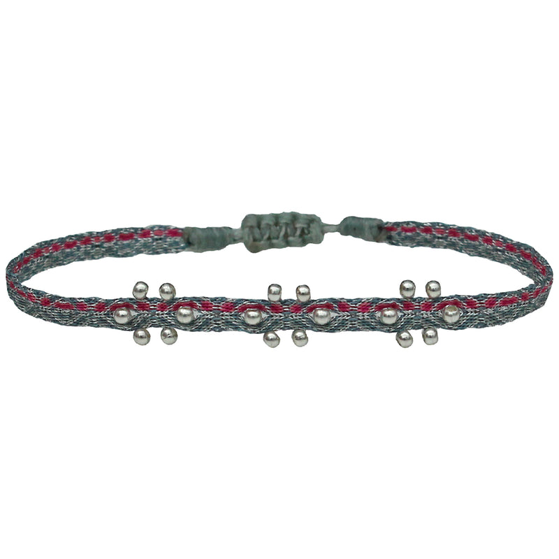 HANDWOVEN 3 FLOWER BRACELET WITH SILVER DETAILS