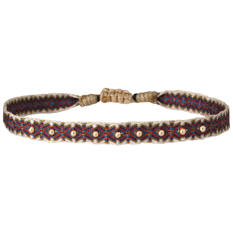 HANDWOVEN BRACELET FOR HIM IN RED TONES AND GOLD DETAILS