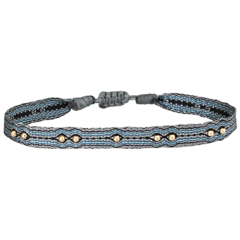 HANDWOVEN BRACELET IN AQUA TONES AND GOLD DETAILS FOR HIM