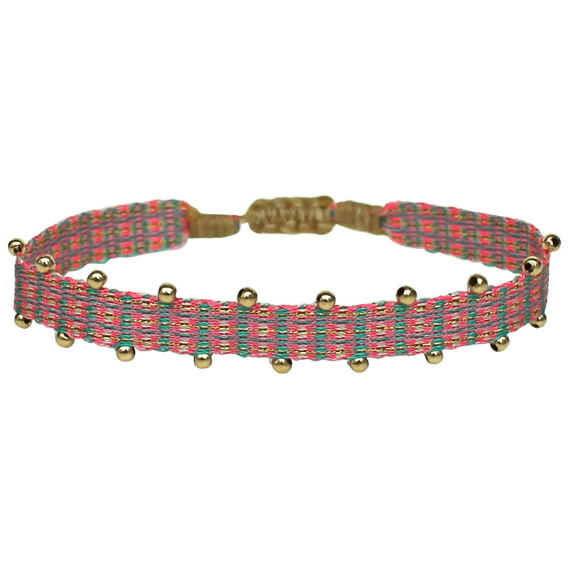 HANDMADE BEADED BRACELET IN BRIGHT PINK AND TURQUOISE TONES