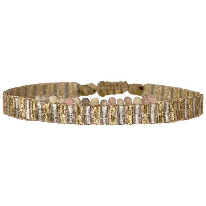 This elegant bracelet is designed for everyday wear. Its simple design, as well as its versatility, make it a perfect gift for any occasion.  It's Set With a Beautiful Array Of intermixed semi-precious stones and handwoven using polyester threads.   Details:  -Intermixed semi-precious stones  -Handwoven using polyester threads  -Adjustable bracelet   -Width:0.7 cm   -Can be worn in the water
