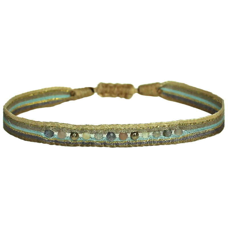 COLOURZIP HANDMADE BRACELET WITH INTERMIXED STONES IN BLUE AND NEUTRAL TONES