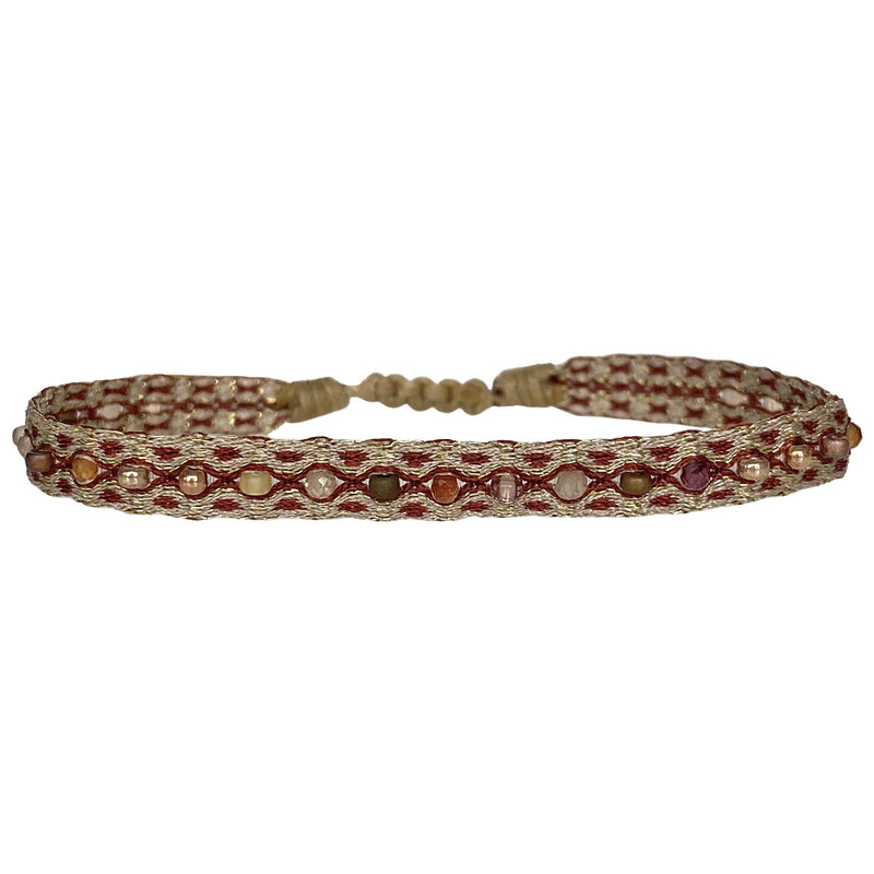 HANDMADE MIX BRACELET IN NEUTRAL TONES WITH INTERMIXED SEMI PRECIOUS STONES AND ROSE GOLD