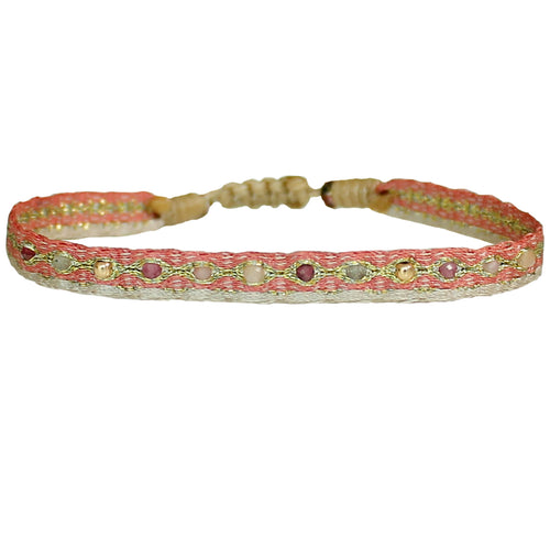 HANDMADE MIX BRACELET IN PINK, GOLD AND NEUTRAL WITH INTERMIXED SEMI PRECIOUS STONES