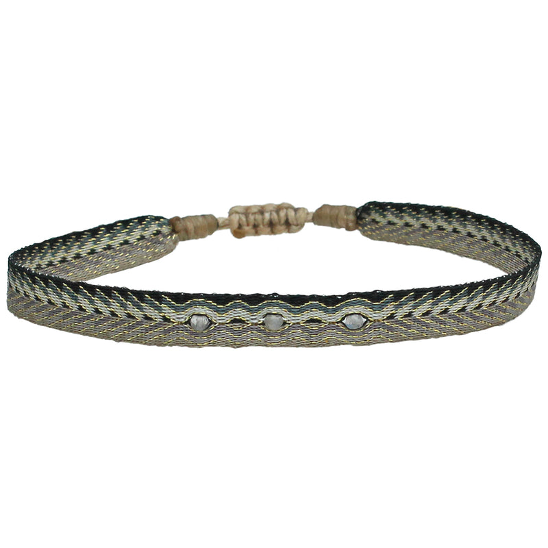 HANDWOVEN BRACELET WITH THREE SMOKY QUARTZ STONES
