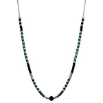 STERLING SILVER CHAIN NECKLACE IN AQUA AND BURGUNDY TONES