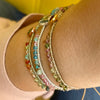 HANDMADE PEACOCK GREEN KYANTINE STONE BRACELET ON MODEL