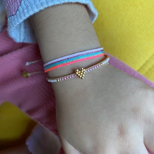 HANDMADE HEART DETAIL KIDS BRACELET IN PINK TONES