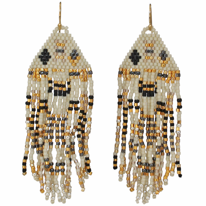 PYRAMID EARRINGS IN BEIGE, GOLD, GREY & BLACK TONES