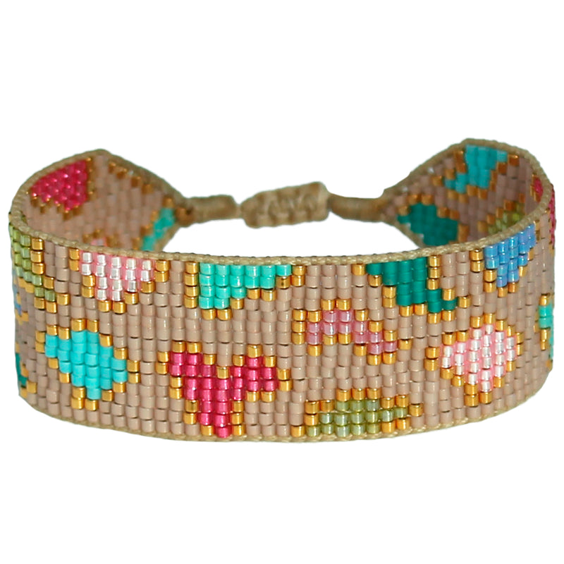 HANDMADE BRACELET WITH LEOPARD PATTERN IN PINK & GOLD TONES