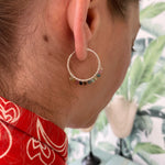 SMALL SILVER KIARA EARRINGS WITH INTERMIXED STONES ON MODEL