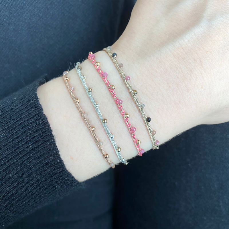 HANDMADE VELVET BRACELET IN PINK & GOLD ON MODEL